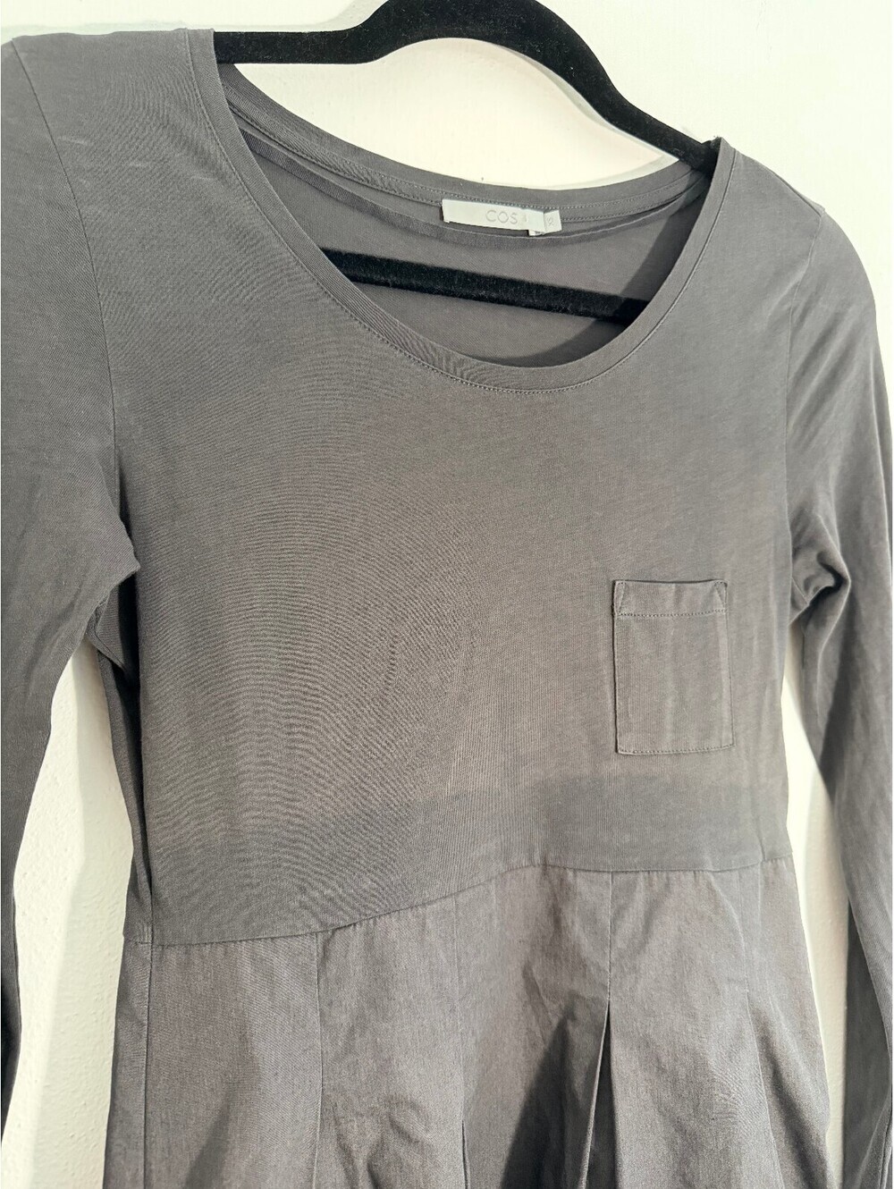 COS Gray Long Sleeve Cotton Fit & Flare Pocket Dress XS Minimalist - Picture 8 of 8
